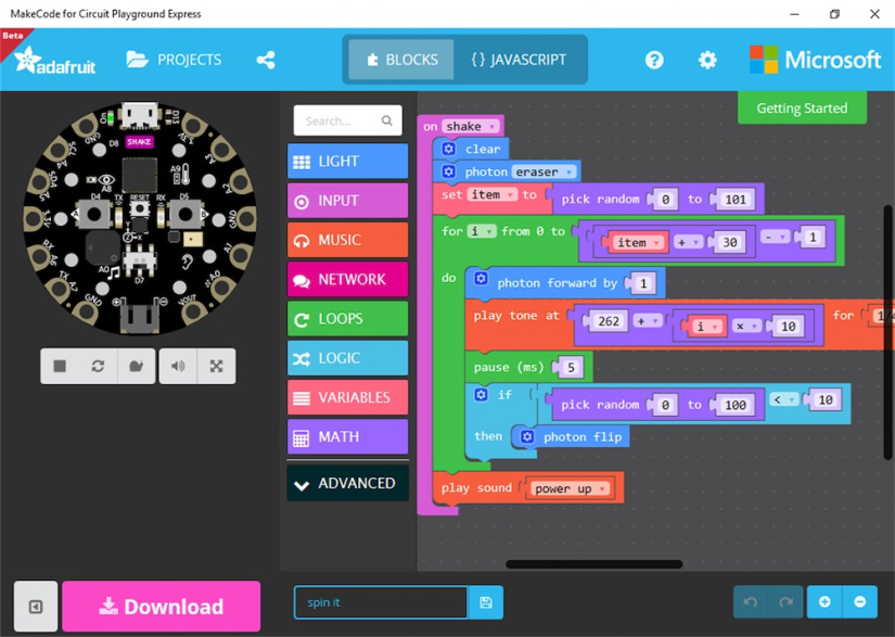 You can use makecode to program the Circuit Playground