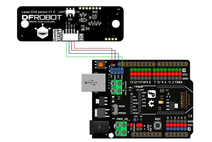  DFRobot Gravity SEN0654 laser methane sensor Arduino Pinout