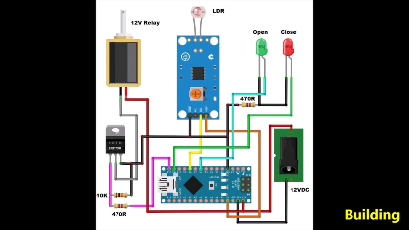 Arduino Door Lock with Smartphone Flashlight - schematic diagram