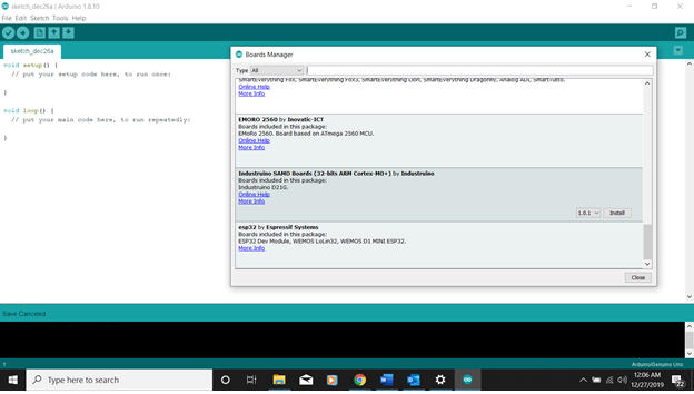 ESP32 Wireless Microcontroller as a General Purpose Processor Using the Arduino IDE - Board Manager screen after installing the ESP32 board