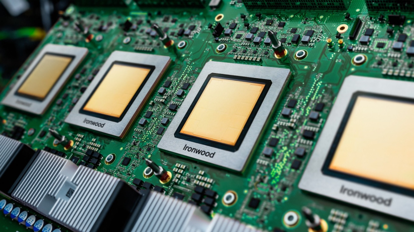 Google Ironwood TPU processors mounted on a green accelerator board.