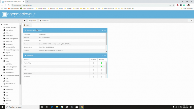 how to instlal openmediavault on rockpro64 - openmediavault web gui login