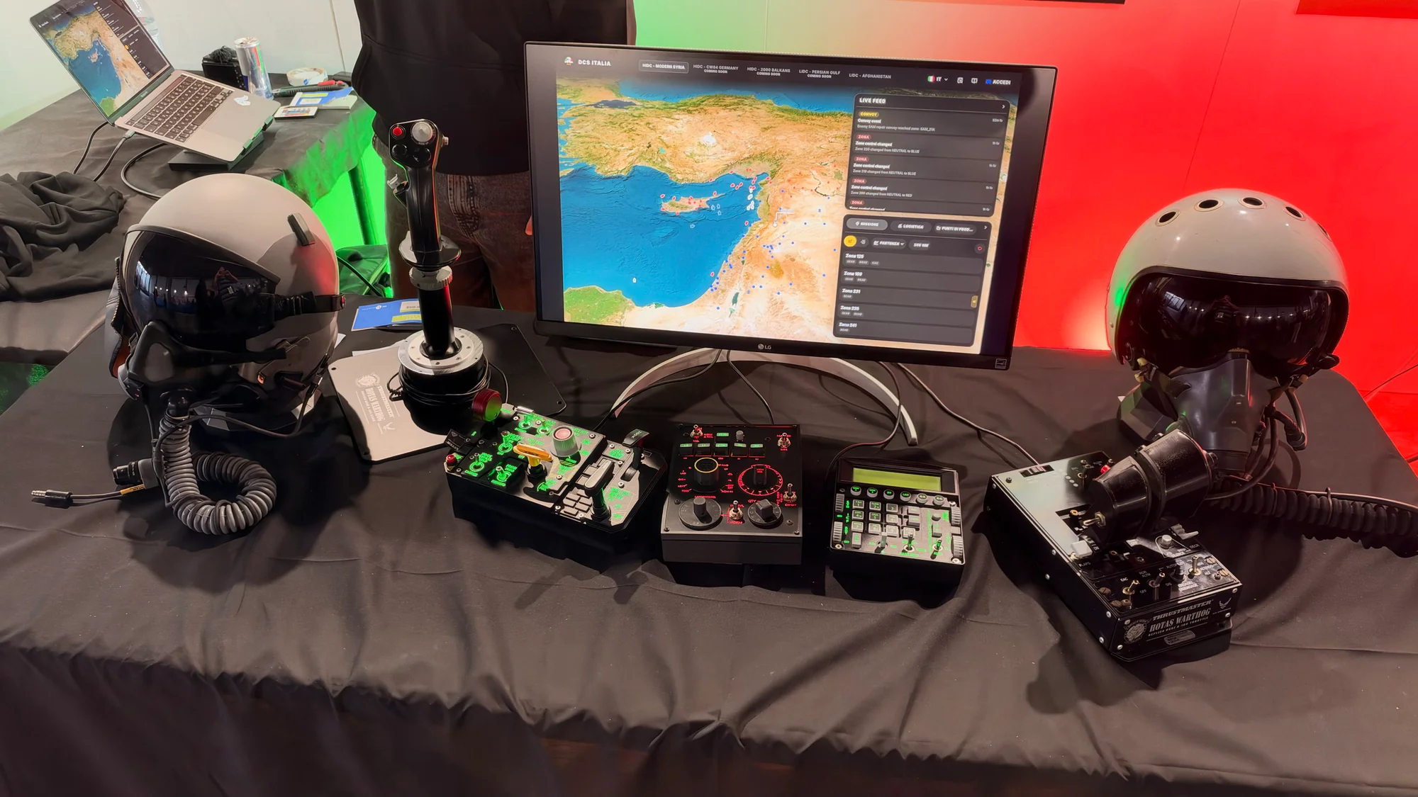 DCS Italia flight-simulation setup with dedicated controls and a map display