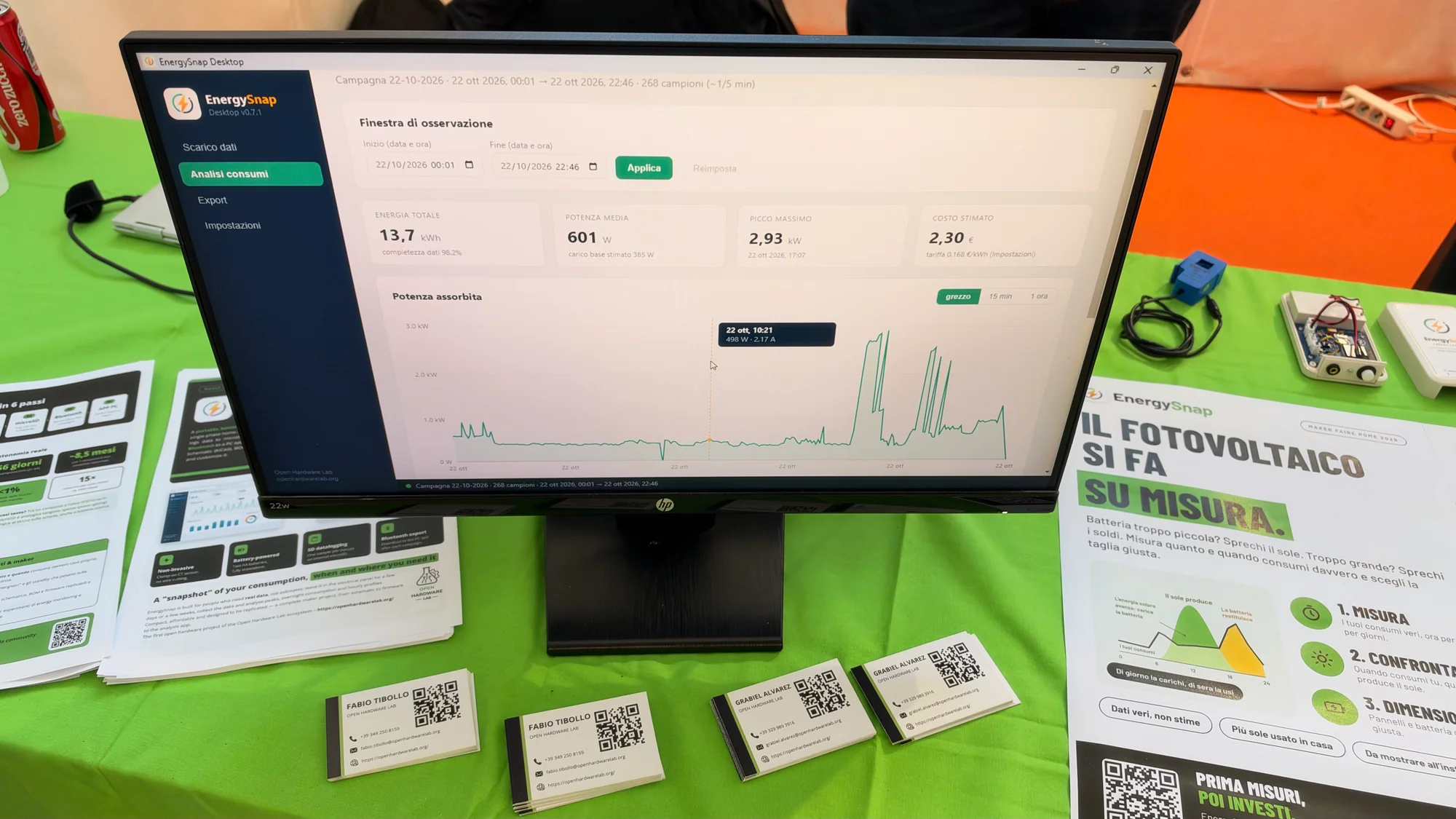 EnergySnap desktop dashboard showing recorded electrical consumption