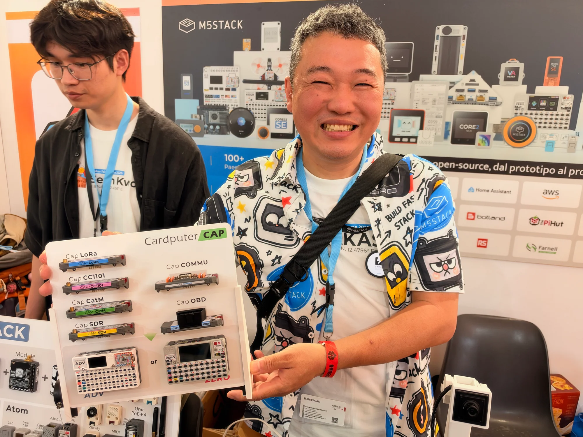 M5Stack booth display with Cardputer hardware and expansion modules at Maker Faire Rome 2026