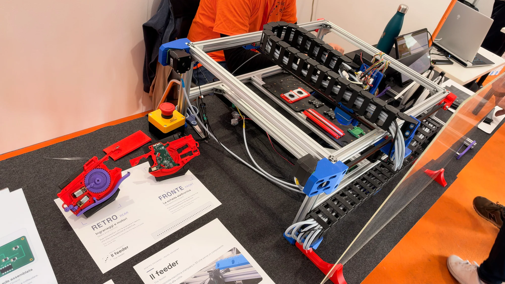 OrionPnP open-source pick-and-place machine with feeders and an aluminum frame