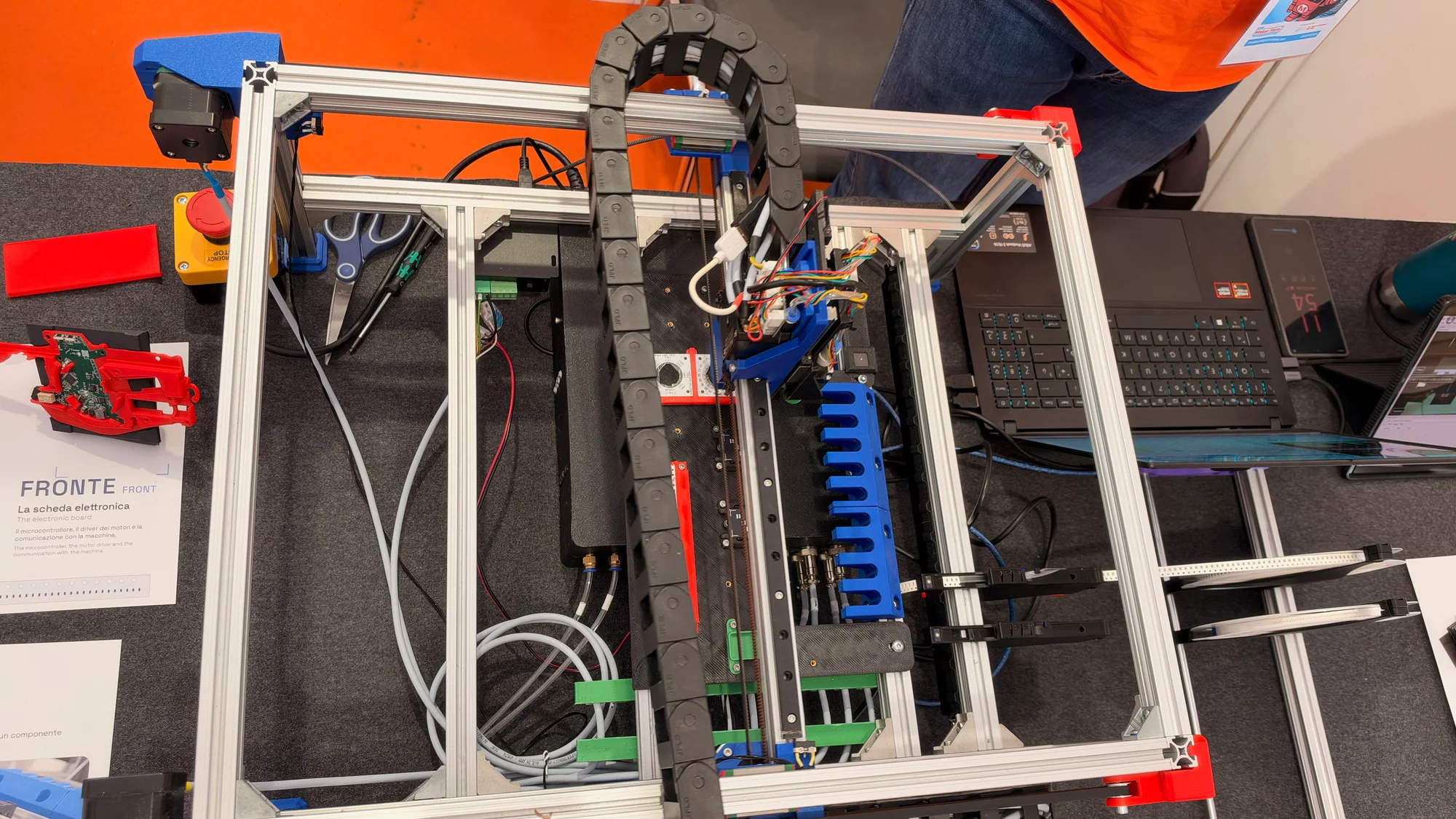 Top view of the OrionPnP placement head and circuit-board work area