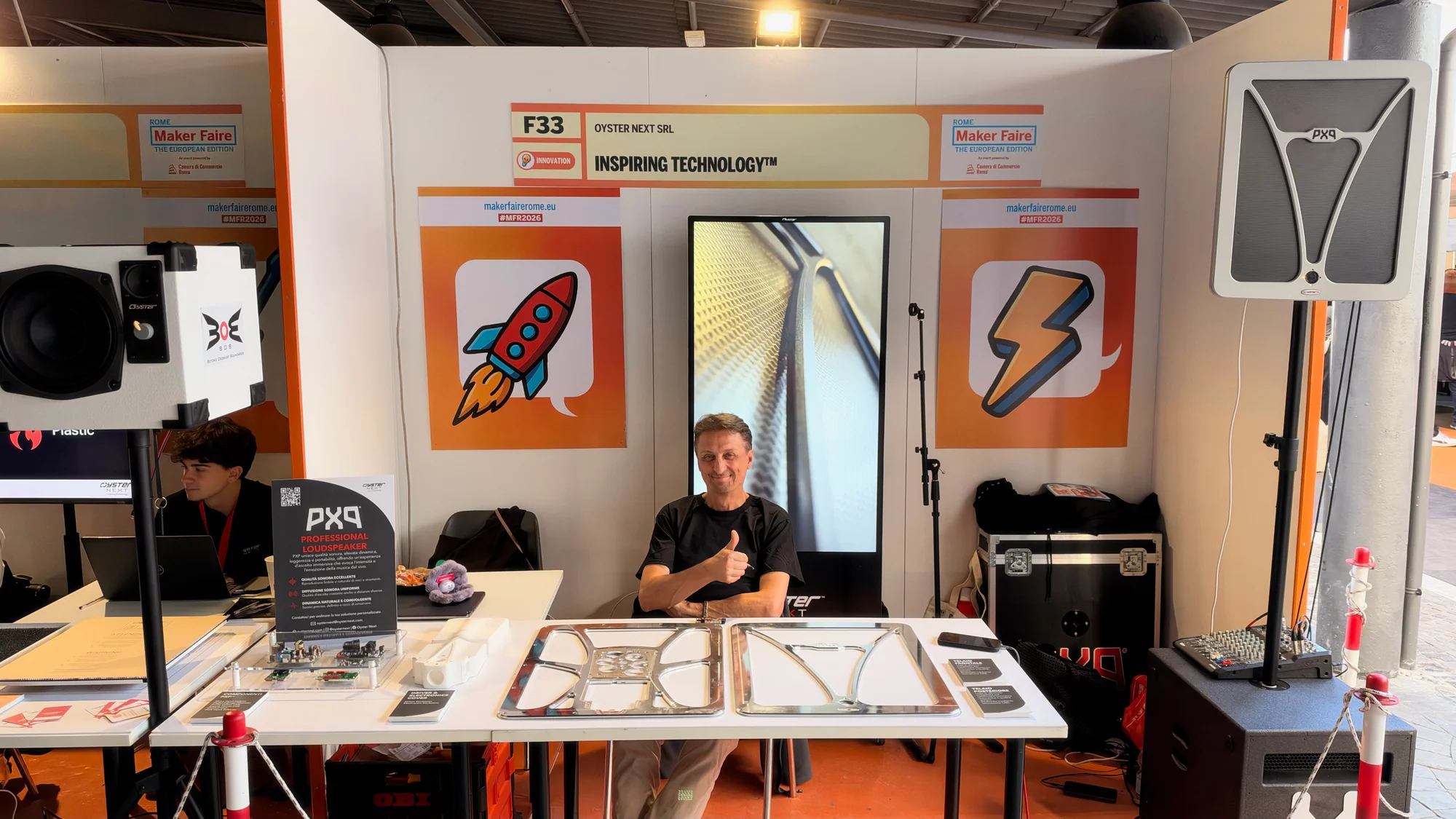 Oyster Next exhibition stand with loudspeaker enclosures and internal components