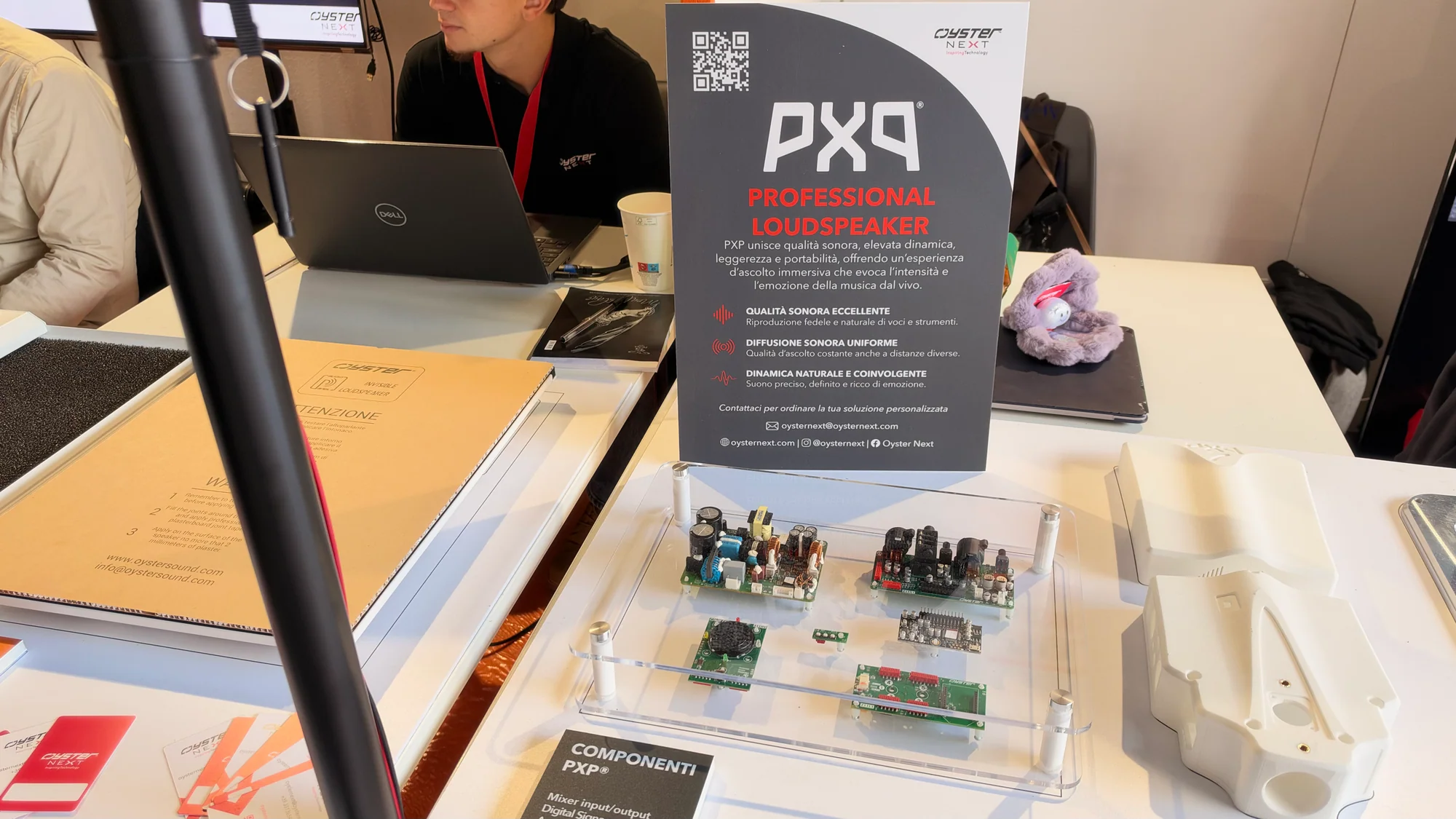 PXP professional loudspeaker information card and exposed electronic assemblies