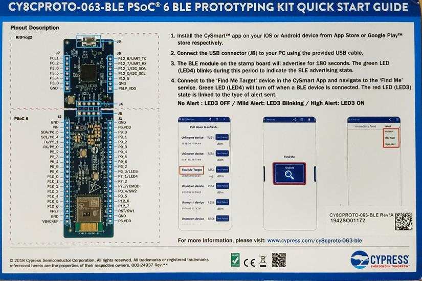 cy8cproto-063-ble psoc 6 ble prototyping kit CY8CPROTO-0630BLE comes pre flashed with an example