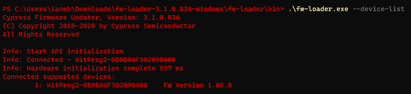 Command Line Firmare updater cy8cproto-063-ble psoc 6 ble prototyping kit
