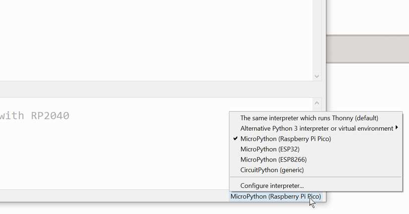 The menu for selecting the MicroPython runtime