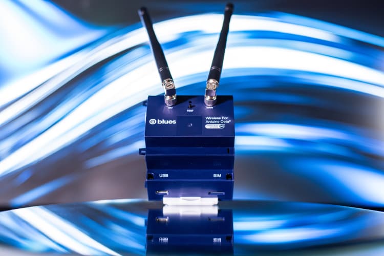 Blues Wireless for PLC on a blue background