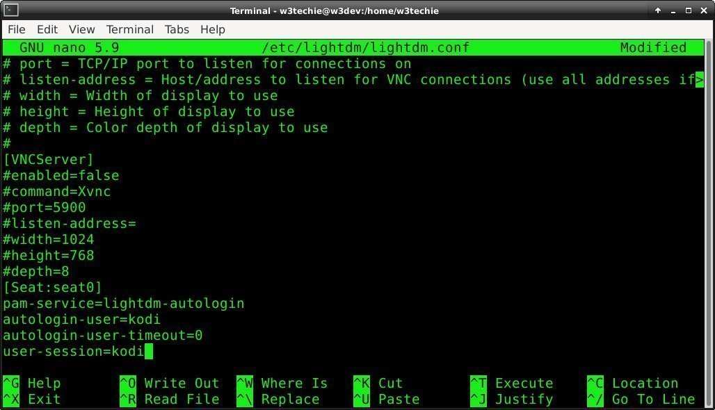 Adding the seat entry for user Kodi autologin with LightDM in /etc/lightdm/lightdm.conf.