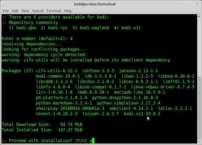 Four choices to install Kodi in previous releases of Manjaro show kodi-gbm, kodi-rpi, kodi-wayland and kodi-x11.