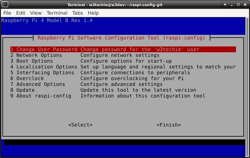 The open dialog window for raspi-config is displayed on Manjaro Linux Minimal ARM Edition.