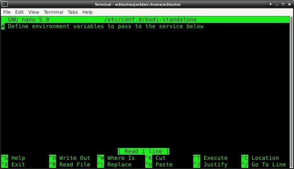 Opening /etc/conf.d/kodi-standalone is a blank empty file by default.
