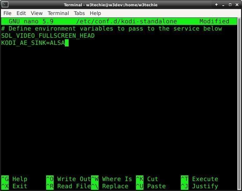 Configuring /etc/conf.d/kodi-standalone for Kodi to use environment variables.