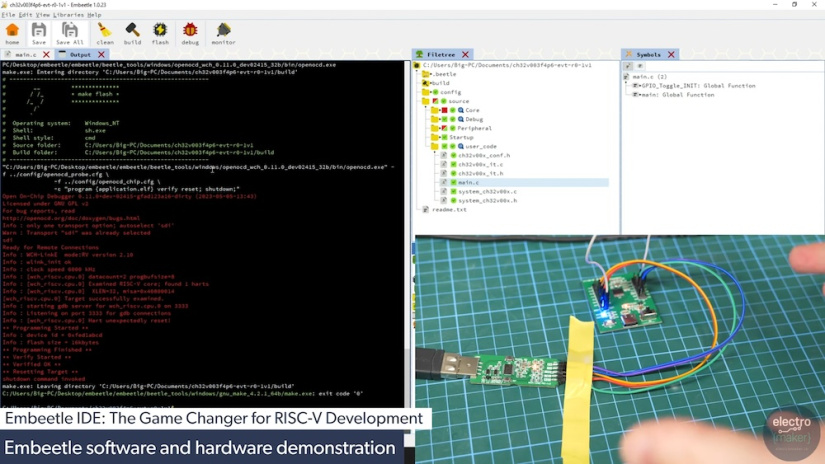 Coding a RISC-V microcontroller using Embeetle IDE