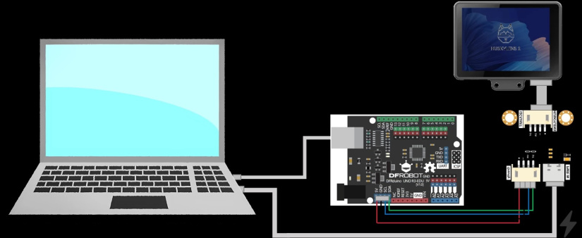 HUSKYLENS 2 power board and Arduino wiring diagram