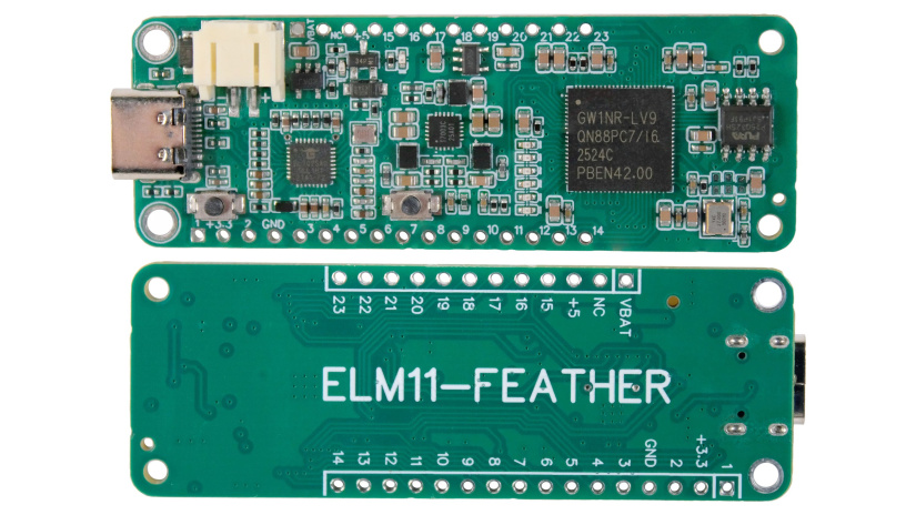 BrisbaneSilicon ELM11 Feather FPGA board with USB-C and LiPoly connector