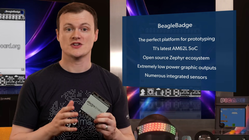BeagleBadge The perfect platform for prototyping TI's latest AM62L SoC Open source Zephyr ecosystem Extremely low power graphic outputs Numerous integrated sensors