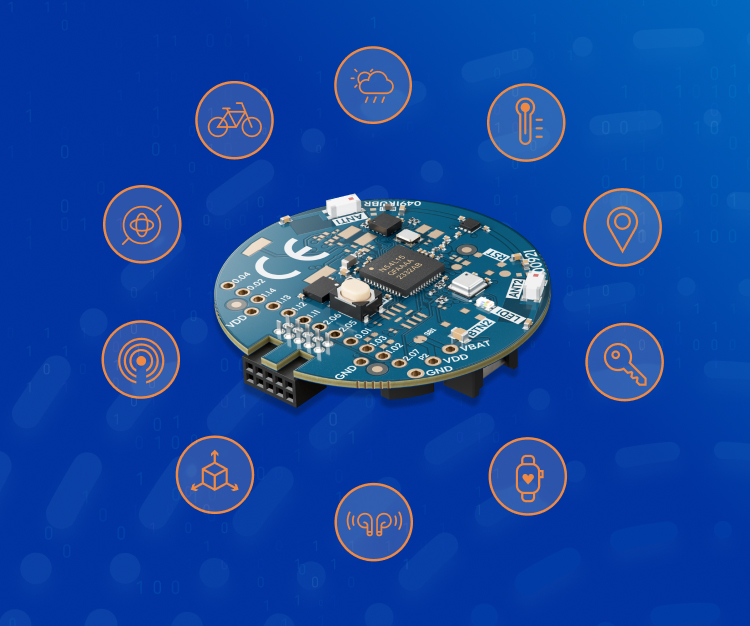 Nordic nRF54L15 Tag with dual antennas, sensors, and debug connector