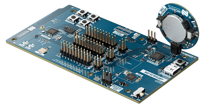 Battery-powered nRF54L15 Tag connected to a Nordic DK&rsquo;s DEBUG OUT header