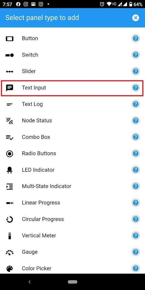 Text Input panel