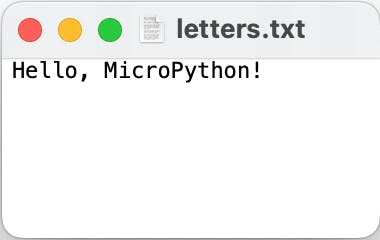 Screenshot of OSX's text editor showing the message written to the file.